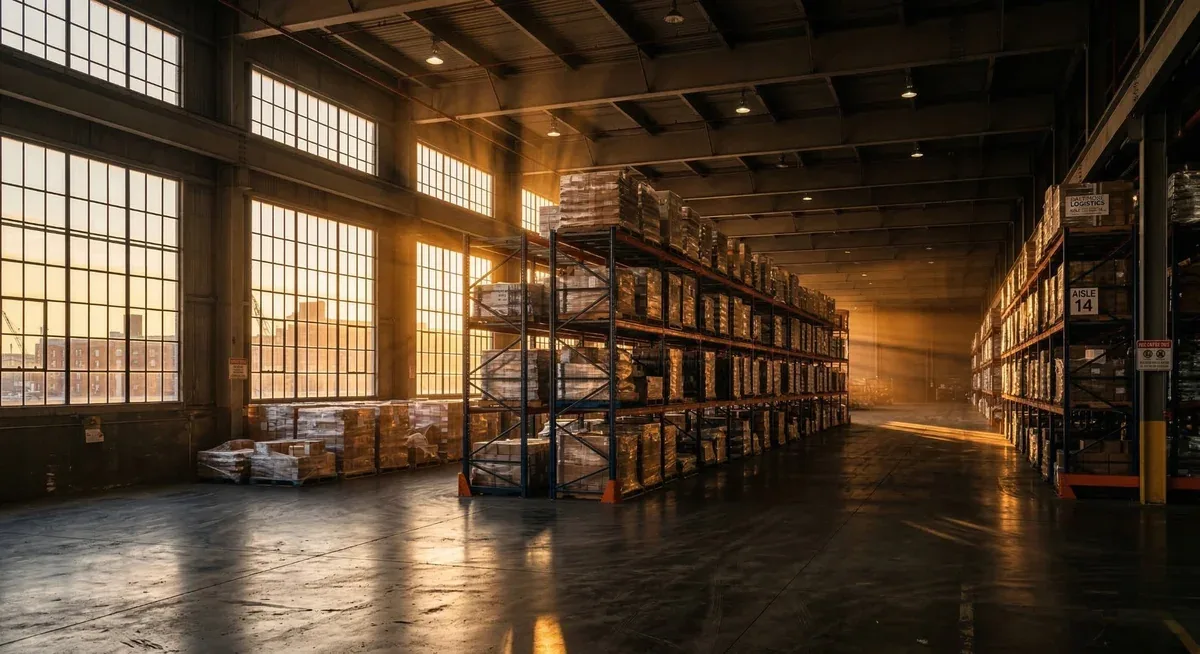 Older warehouse interior with long aisles, where a multi-directional truck earns its place